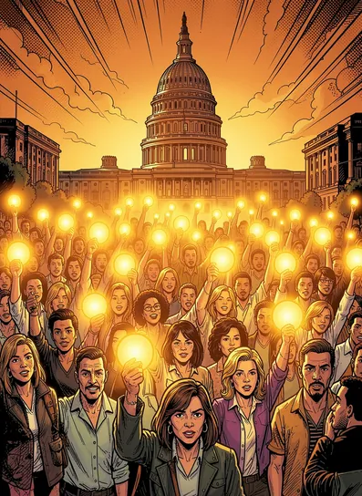 Citizens holding lights gathered in front of the Capitol