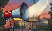 Bullhorn in front of the Capitol representing constituent voice