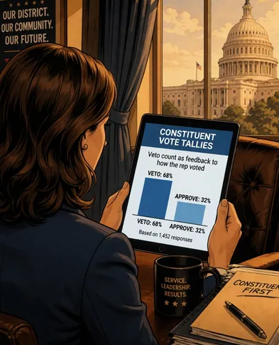 Representative reviewing constituent vote tallies on a tablet